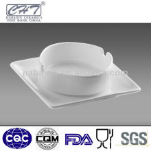 Durable white round bone china porcelain ashtray with saucer